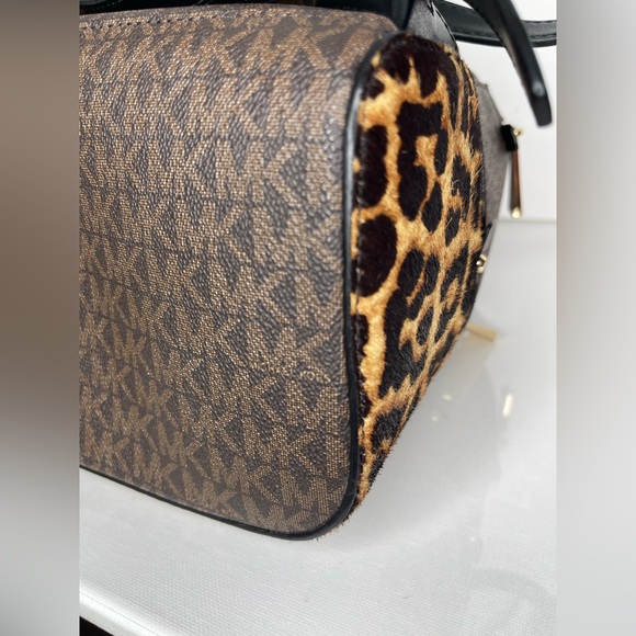 Michael Kors Rhea Studded Leopard Print Calf Hair Backpack - Picture 14 of 16